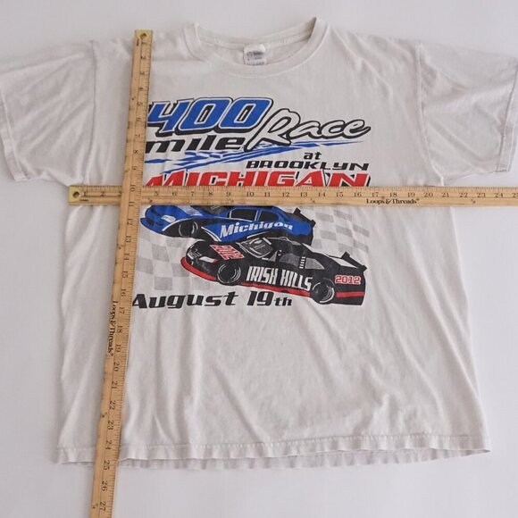 VTG Y2K Fruit Of The Loom Stock Car 400 Mile  Race Irish Hills White T-Shirt L - Picture 3 of 13